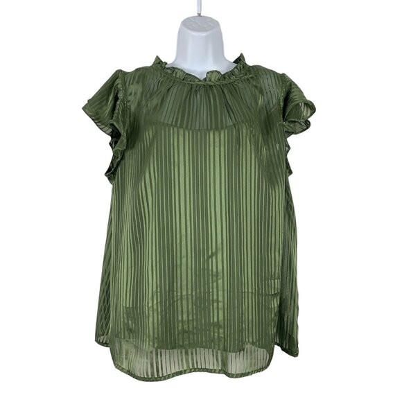 Ophelia Roe Striped Ruffle Sleeve Green Blouse With Cami Top Size Large - Picture 1 of 11